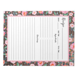 Rustic Rosa Blommigt Mörk Wood Recipe Anteckningsblock