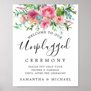 Rustic Rosa Blommigt Unplugged Bröllop Ceremony Si Poster