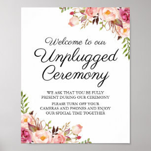 Rustic Rosa Blommigt Unplugged Ceremony-tecken Poster