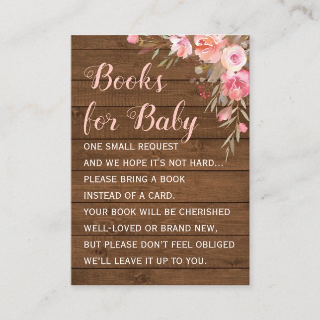 Rustic Rosa Bokar for Baby Request Girl Shower Tilläggskort (Framsida)