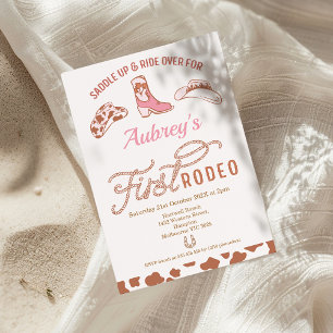 Rustic Rosa Boot Cowgirl First Rodeo 1:a födelseda Inbjudningar