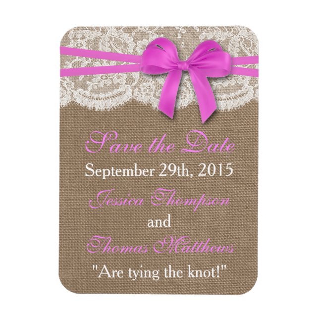 Rustic Rosa Bow Bröllop Collection Magnet (Vertikal)