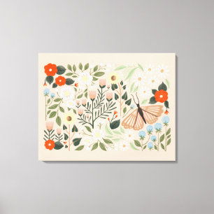 Rustic Rosa Brown Boho-Chic Blommigt Butterfly Art Canvastryck