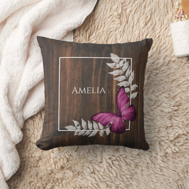 Rustic Rosa Butterfly Dekorativ kudde (Filt)