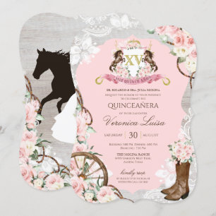 Rustic Rosa Charro Quinceanera Inbjudningar