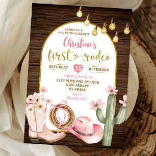 Rustic Rosa Cowgirl First Rodeo First Birthday Inbjudningar