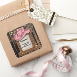 Rustic Rosa Cowgirl Hat Baby Shower Fyrkantigt Klistermärke