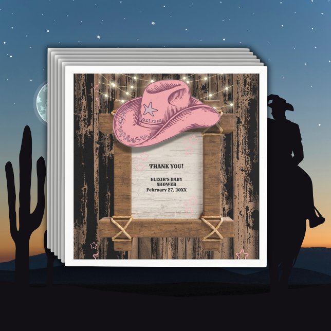 Rustic Rosa Cowgirl Hat Baby Shower Pappersservett (Skapare uppladdad)