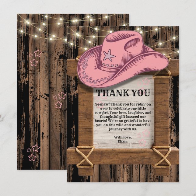 Rustic Rosa Cowgirl Hat Baby Shower Tack Kort (Fram/baksida)