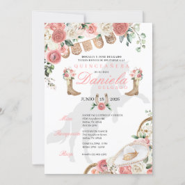 Rustic Rosa Cowgirl Horse Western Quinceañera Inbjudningar