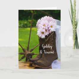 Rustic Rosa Daisy CowboyBoots Barn Bröllop Inbjudan