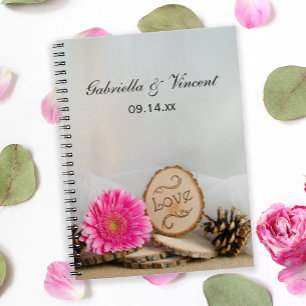 Rustic Rosa Daisy Woodland Bröllop Anteckningsbok Med Spiral