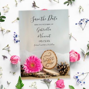 Rustic Rosa Daisy Woodland Bröllop spara datum Inbjudningar