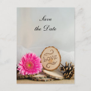 Rustic Rosa Daisy Woodland Bröllop spara datum Meddelande Vykort