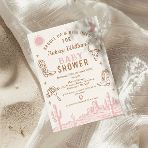 Rustic Rosa Desert Girls Cowgirl Baby Shower Inbjudningar