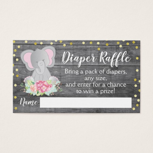 Rustic Rosa Elephant Baby Shower Diaper Raffle Visitkort (Framsidan)