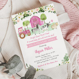 Rustic Rosa Farm Blommigt Baby Shower Inbjudningar