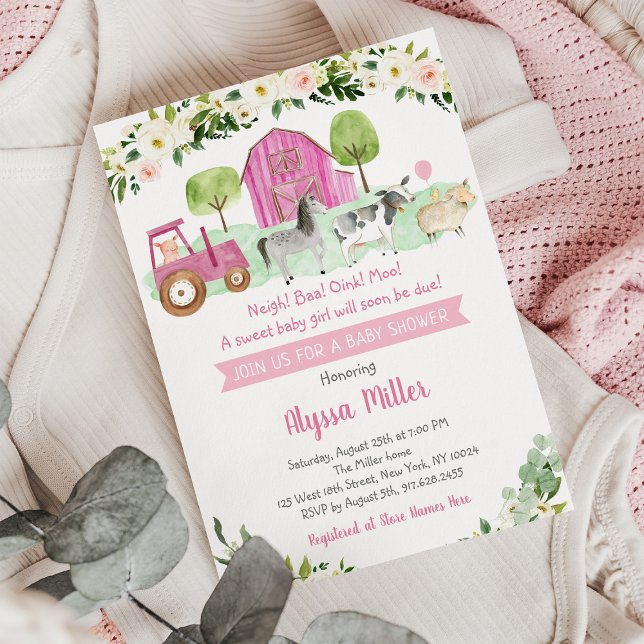 Rustic Rosa Farm Blommigt Baby Shower Inbjudningar (Skapare uppladdad)