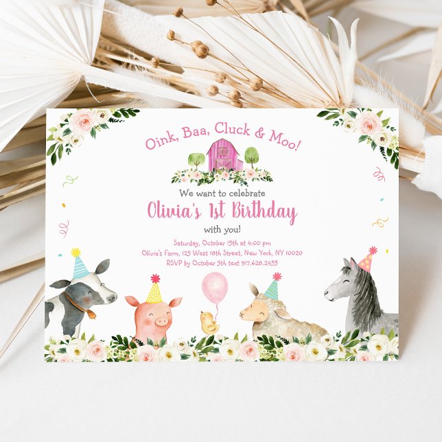 Rustic Rosa Farm Blommigt Birthday Inbjudningar (Skapare uppladdad)