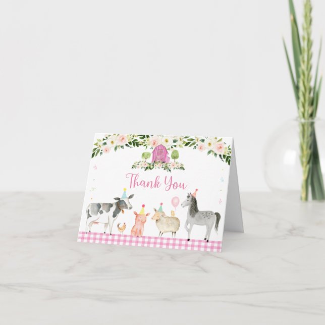 Rustic Rosa Farm Blommigt Birthday Tack Kort (Framsida)