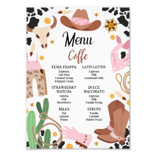 Rustic Rosa First Rodeo 1st Birthday Menu Sign Fototryck