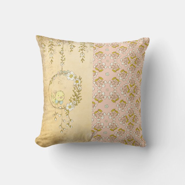 Rustic Rosa Flicka Blommigt Polka Dot Nursery Kudde (Framsida)