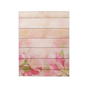 Rustic Rosa Flowers på Wood Anteckningsblock