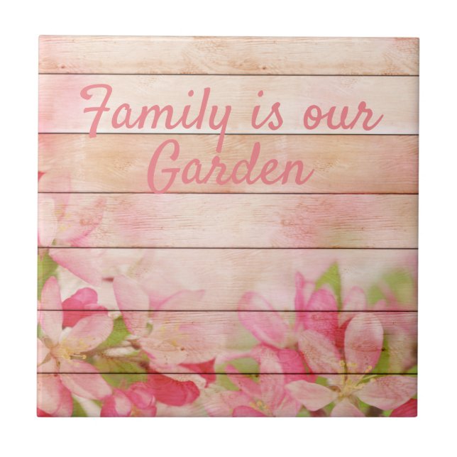 Rustic Rosa Flowers på Wood Kakelplatta (Framsidan)