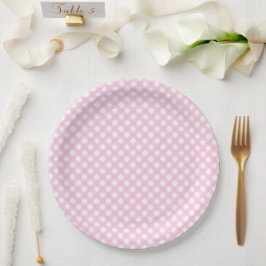 Rustic, Rosa Gingham Mönster Papprare Tallrikar