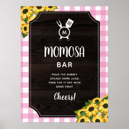 Rustic Rosa Gingham Sunblommor Monogram Momosa Pub Poster