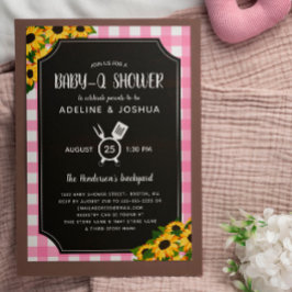 Rustic Rosa Gingham Sunrows Girl Baby-Q Shower Inbjudningar