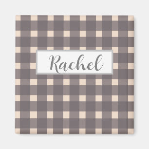Rustic Rosa Grått Gingham Magnet
