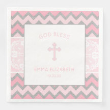 Rustic Rosa Grått Girl Baptism Christening Napkin