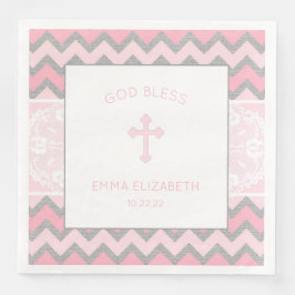 Rustic Rosa Grått Girl Baptism Christening Napkin Pappersservett