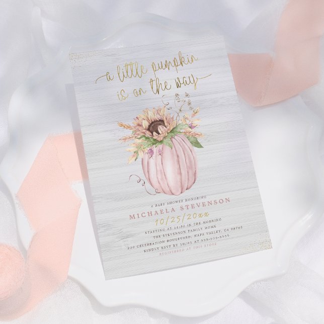 Rustic Rosa & Guld Pumpkin Baby Shower Inbjudningar (Skapare uppladdad)