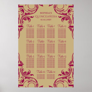 Rustic Rosa Guld sittplatsplan poster