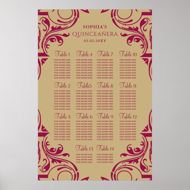 Rustic Rosa Guld sittplatsplan poster (Framsidan)