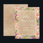Rustic Rosa Lila Blommigt Kraft 50:e födelsedagen Inbjudningar<br><div class="desc">Rosa och lila botaniska blommigtar med vattenfärg i boho-stil på den pappra konstruktionen för brunkol Femtio och Fabulous/femtionde födelsedagsfest inbjudan.</div>