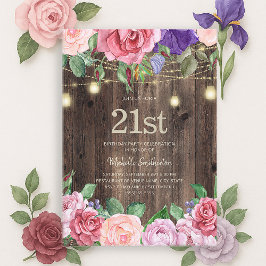 Rustic Rosa Lila blommor String Ljus 21:a Inbjudningar