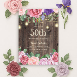 Rustic Rosa Lila blommor String Ljus 50:e Inbjudningar