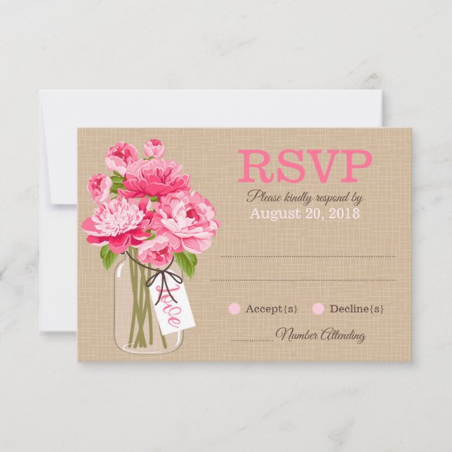 Rustic Rosa Peonies mason Burk OSA kort (Framsida)