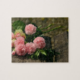 Rustic Rosa Peonies still Life Pussel