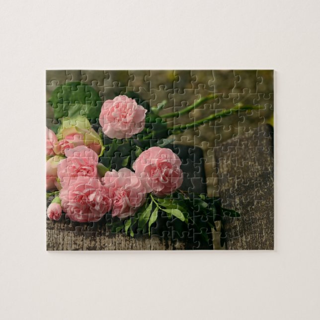 Rustic Rosa Peonies still Life Pussel (Horisontell)