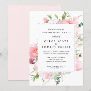 Rustic Rosa Peony Blommigt Förlovningsfest Inbjudningar