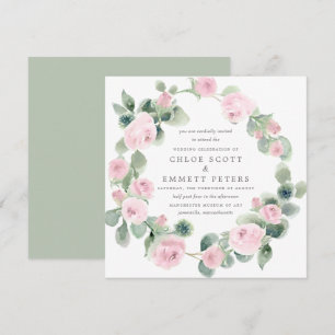 Rustic Rosa ros Blommigt Eucalyptus Bröllop Inbjudningar