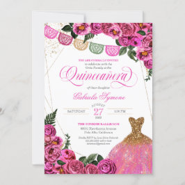 Rustic Rosa ros Glitter Gown Fiesta Quinceañer in Inbjudningar