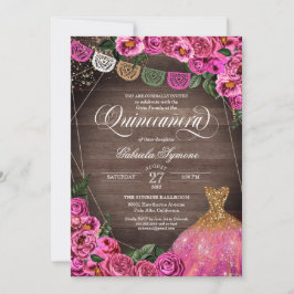 Rustic Rosa ros Glitter Gown Fiesta Quinceañer Inbjudningar