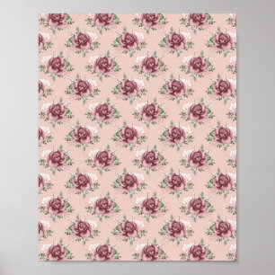 Rustic rosa ros guld grönt bohemian blommigt poster