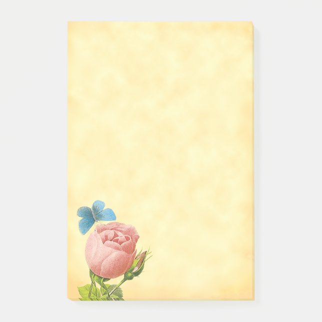 Rustic Rosa ros och Blue Moth Post-it Block (Framsida)