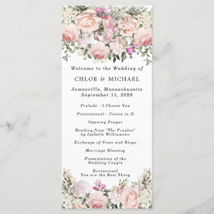 Rustic Rosa RoseFloral Bröllop Program